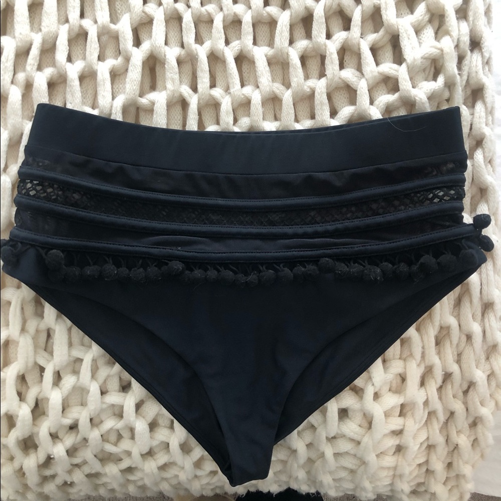 Tularosa Black High-Waist Pom Pom Mesh Bikini Bottom - Picture 3 of 5